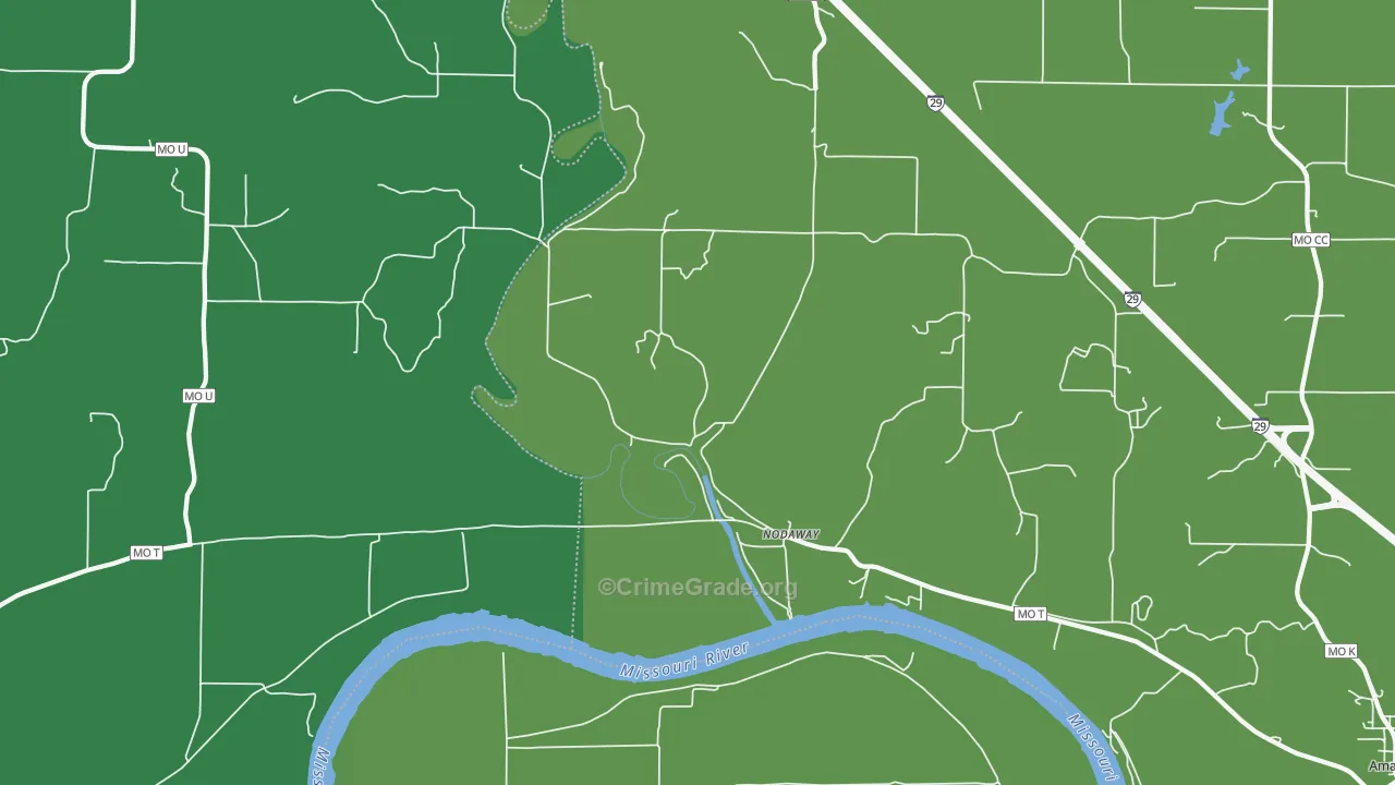 Nodaway, MO Map of Vehicle Theft Rates