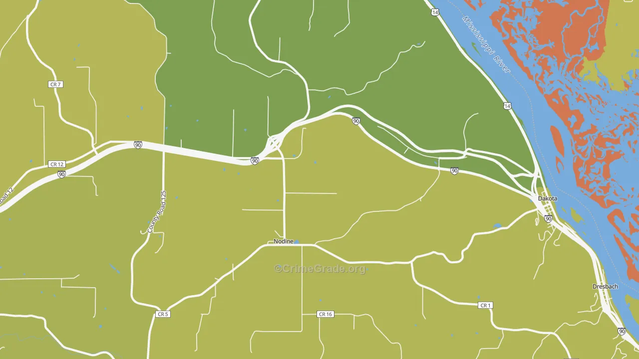 Nodine, MN Map of Vehicle Theft Rates