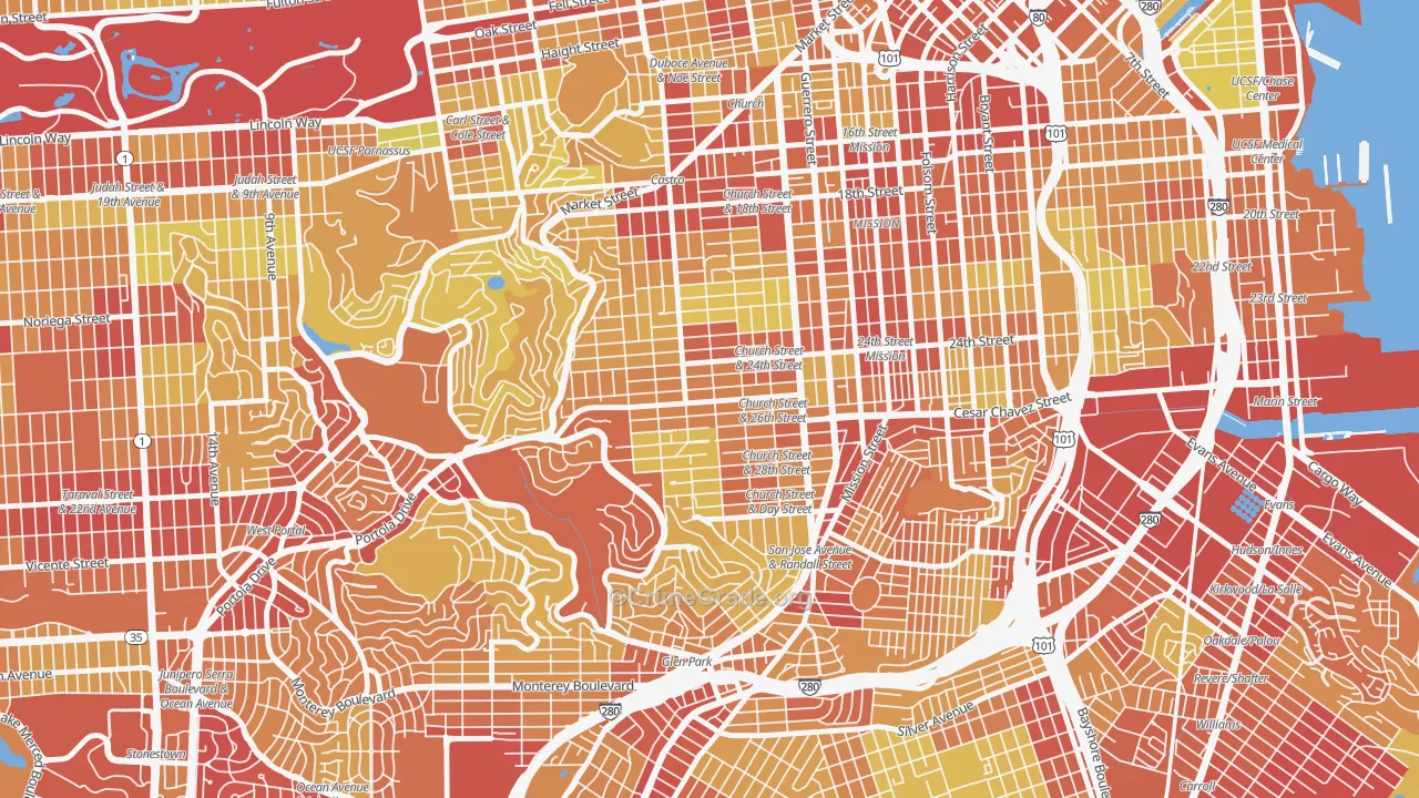 Noe Valley, San Francisco, CA Map of Vehicle Theft Rates