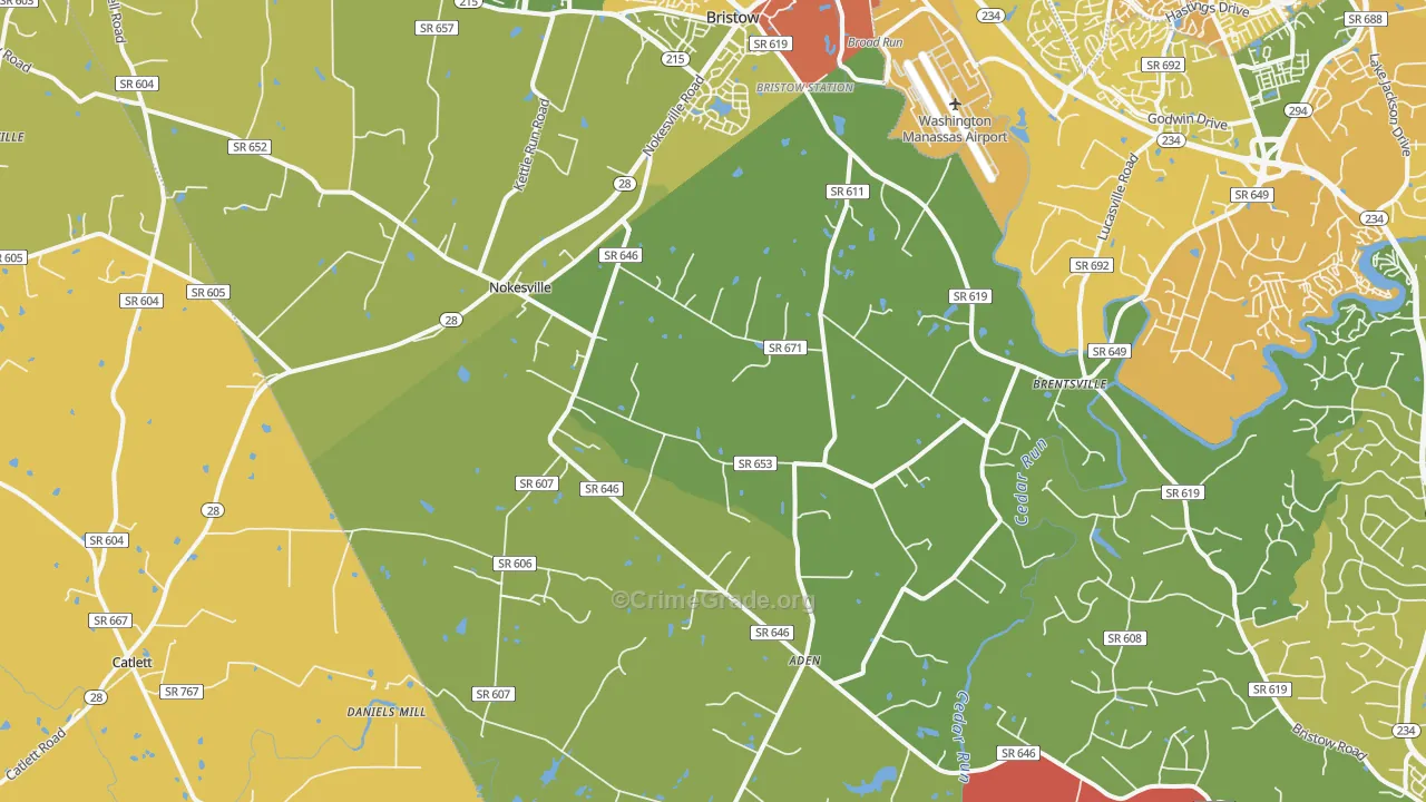 Nokesville, VA Map of Vehicle Theft Rates