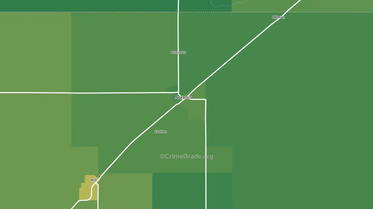 Nokomis, IL Map of Vehicle Theft Rates