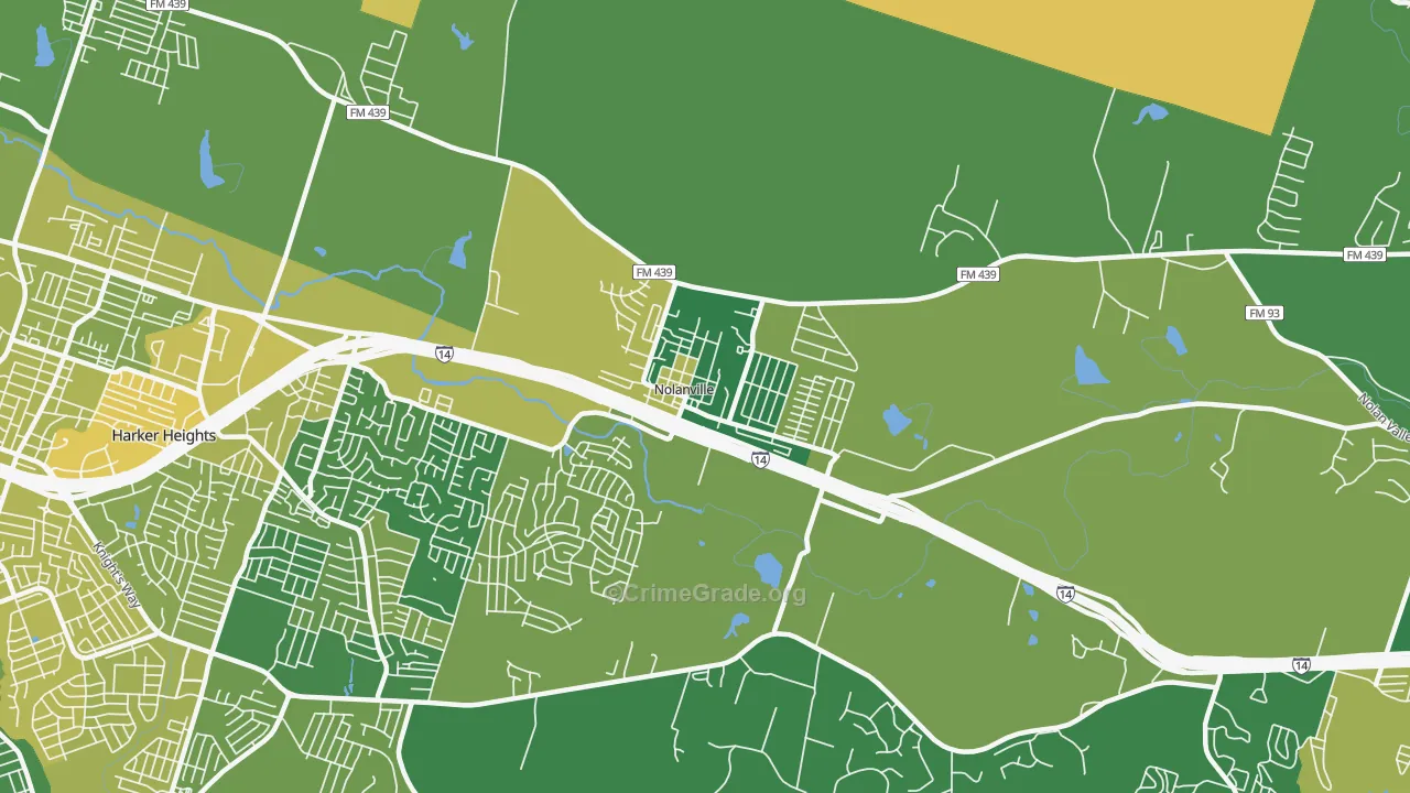Nolanville, TX Map of Vehicle Theft Rates