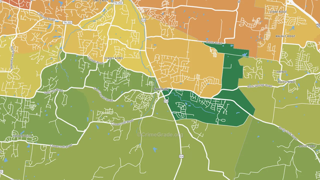Nolensville, TN Map of Vehicle Theft Rates