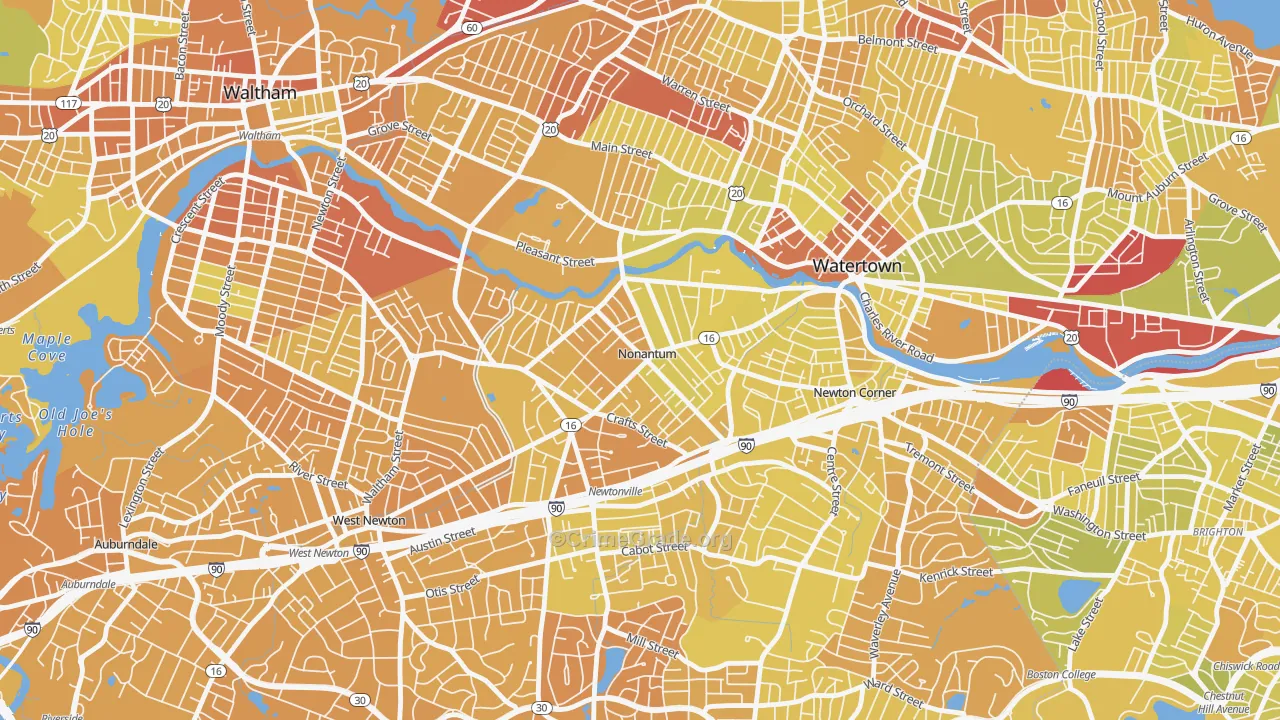 Nonantum, Newton, MA Map of Vehicle Theft Rates