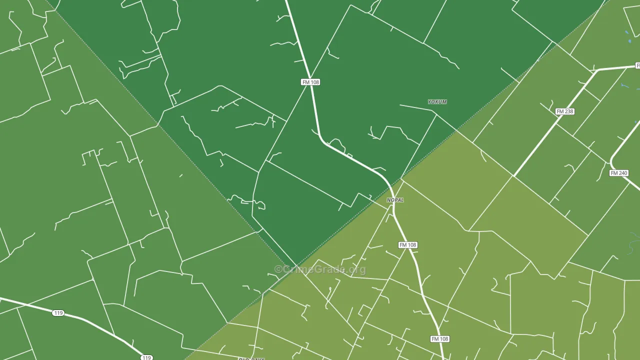 Nopal, TX Map of Vehicle Theft Rates