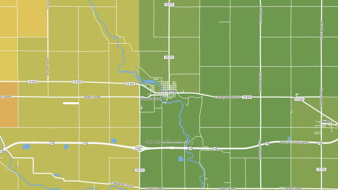 Nora Springs, IA Map of Vehicle Theft Rates