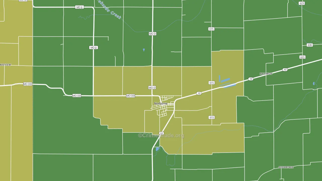 Norborne, MO Map of Vehicle Theft Rates