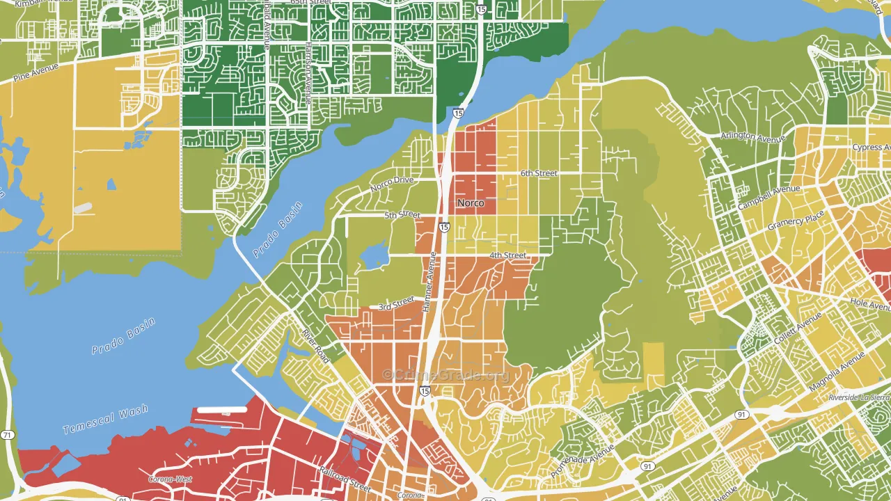 Norco, CA Map of Vehicle Theft Rates