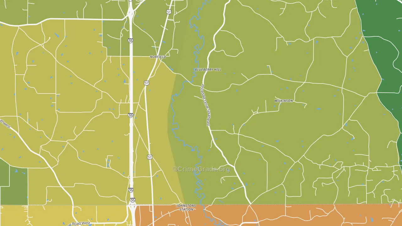 Norfield, MS Map of Vehicle Theft Rates