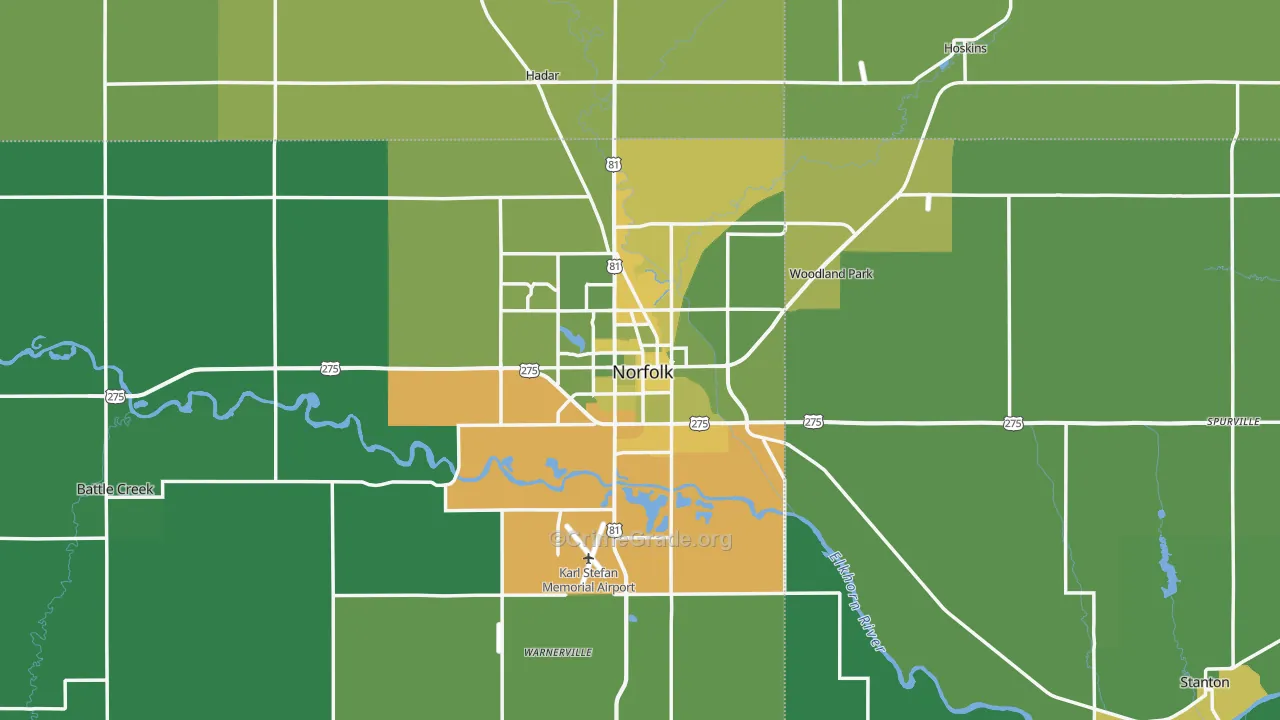 Norfolk, NE Map of Vehicle Theft Rates