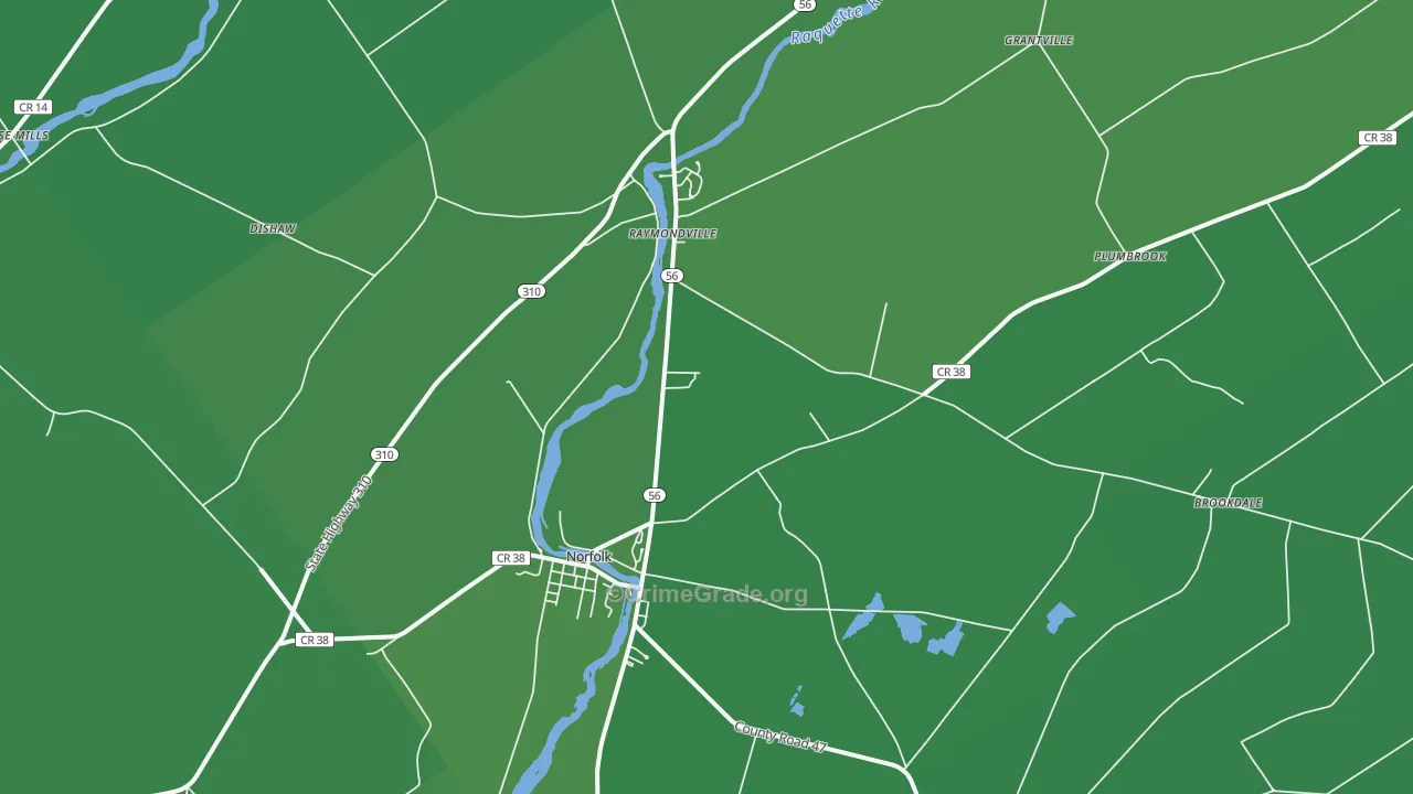 Norfolk, NY Map of Vehicle Theft Rates