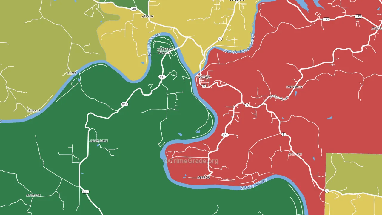 Norfork, AR Map of Vehicle Theft Rates
