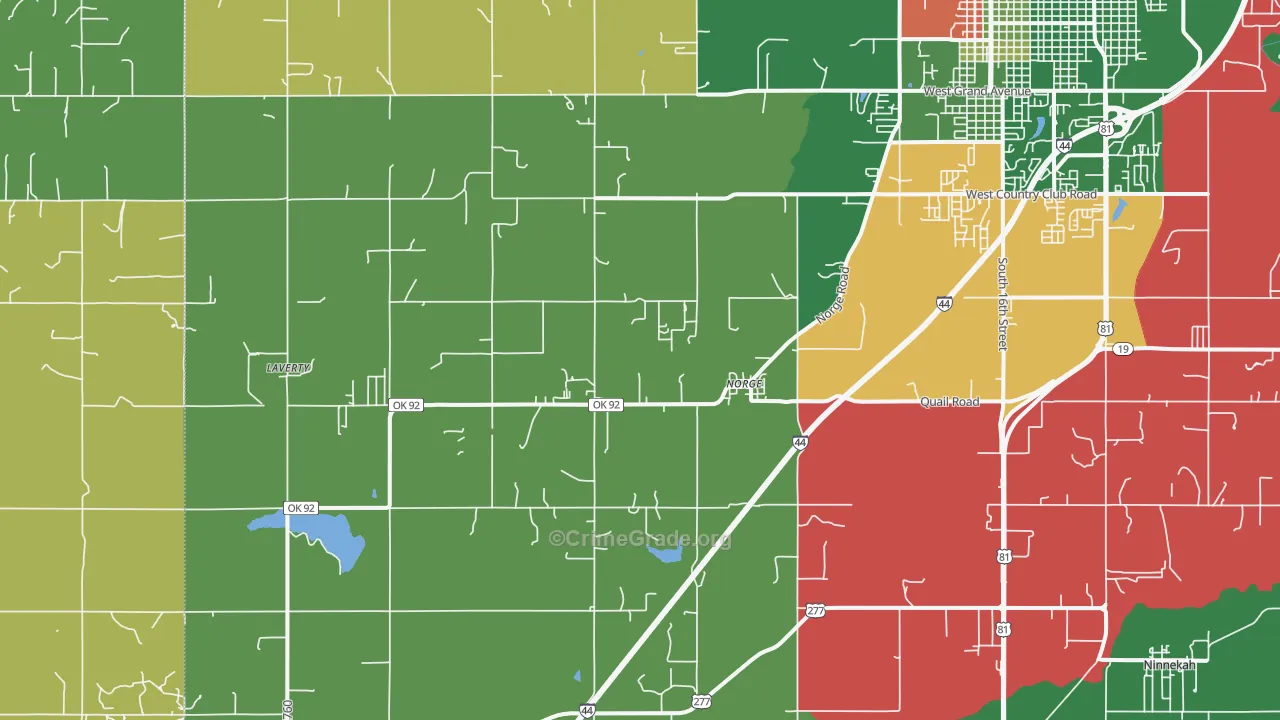 Norge, OK Map of Vehicle Theft Rates