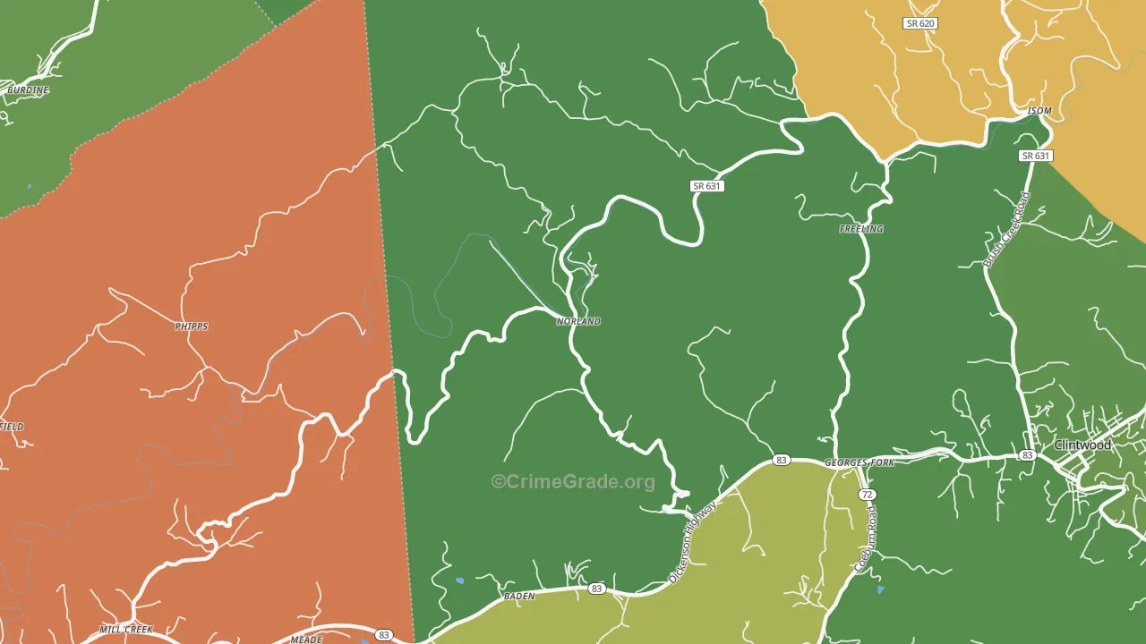 Norland, VA Map of Vehicle Theft Rates