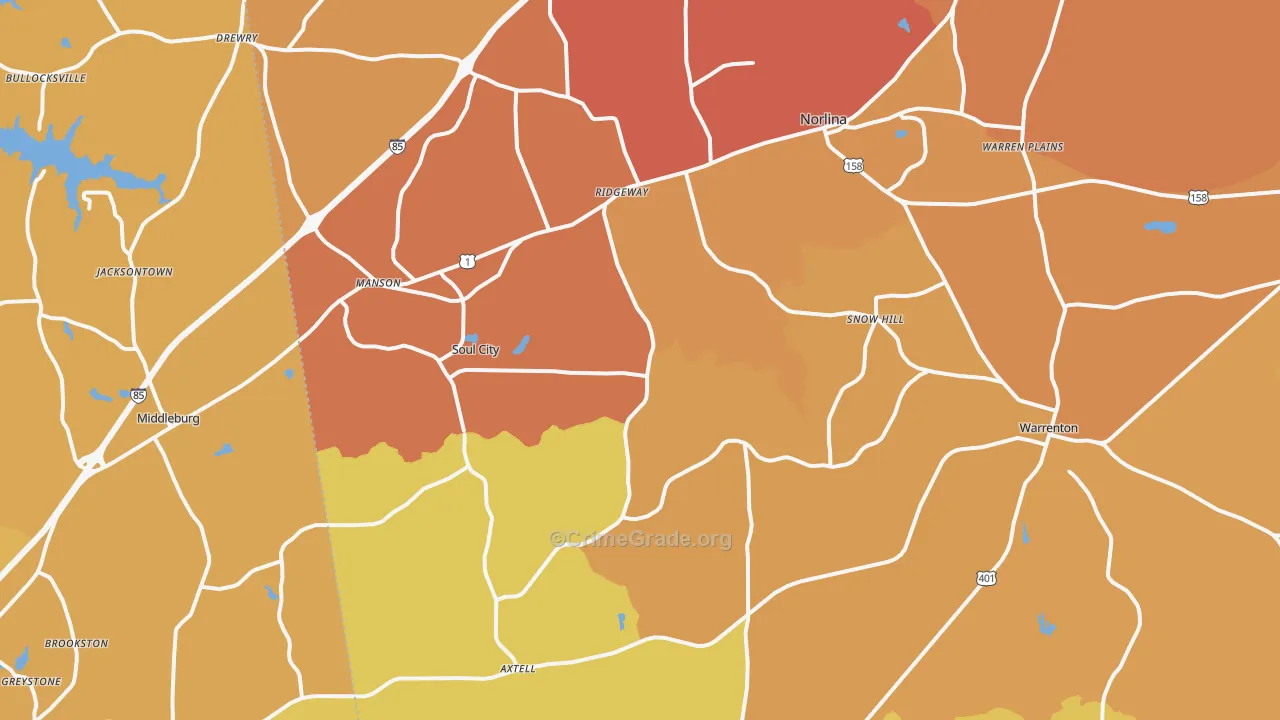 Norlina, NC Map of Vehicle Theft Rates