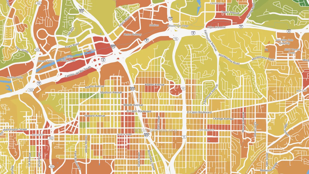 Normal Heights, San Diego, CA Map of Vehicle Theft Rates