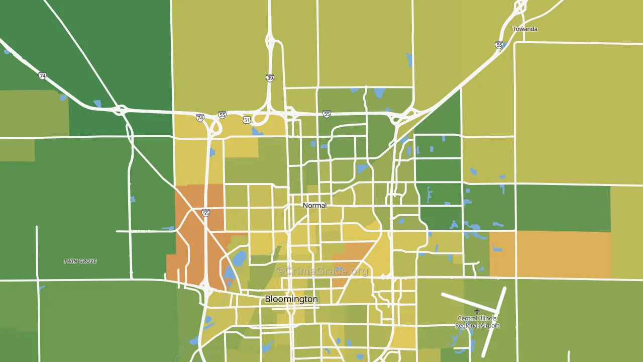 Normal, IL Map of Vehicle Theft Rates