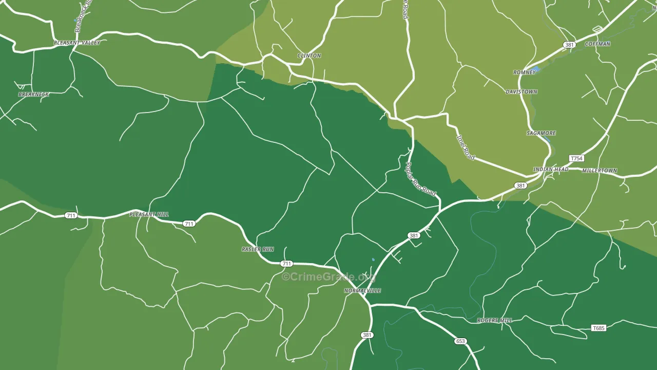 Normalville, PA Map of Vehicle Theft Rates