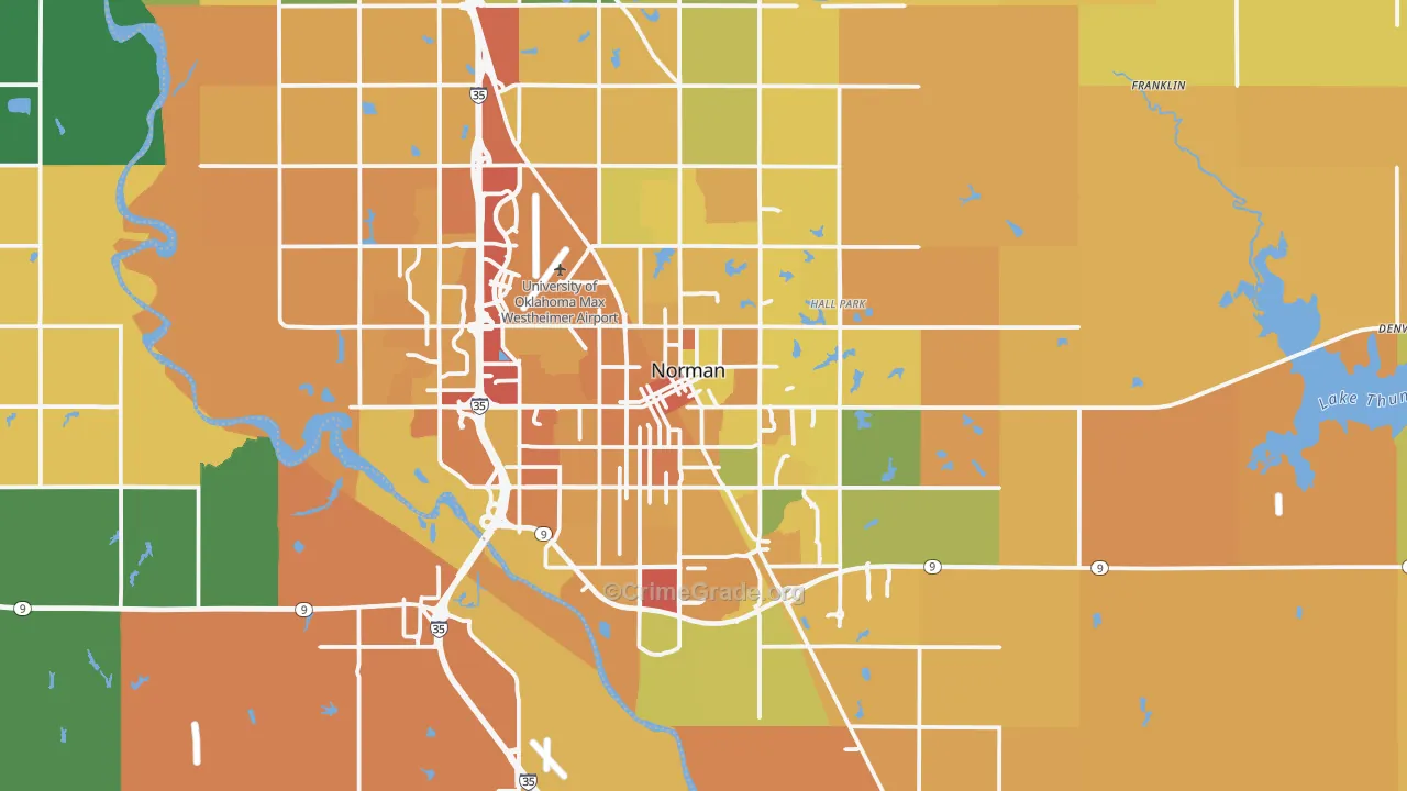 Norman, OK Map of Vehicle Theft Rates
