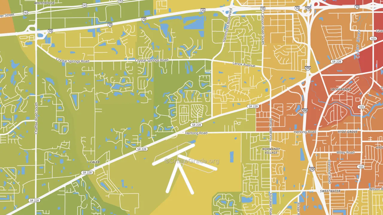 Normandy Estates, Jacksonville, FL Map of Vehicle Theft Rates