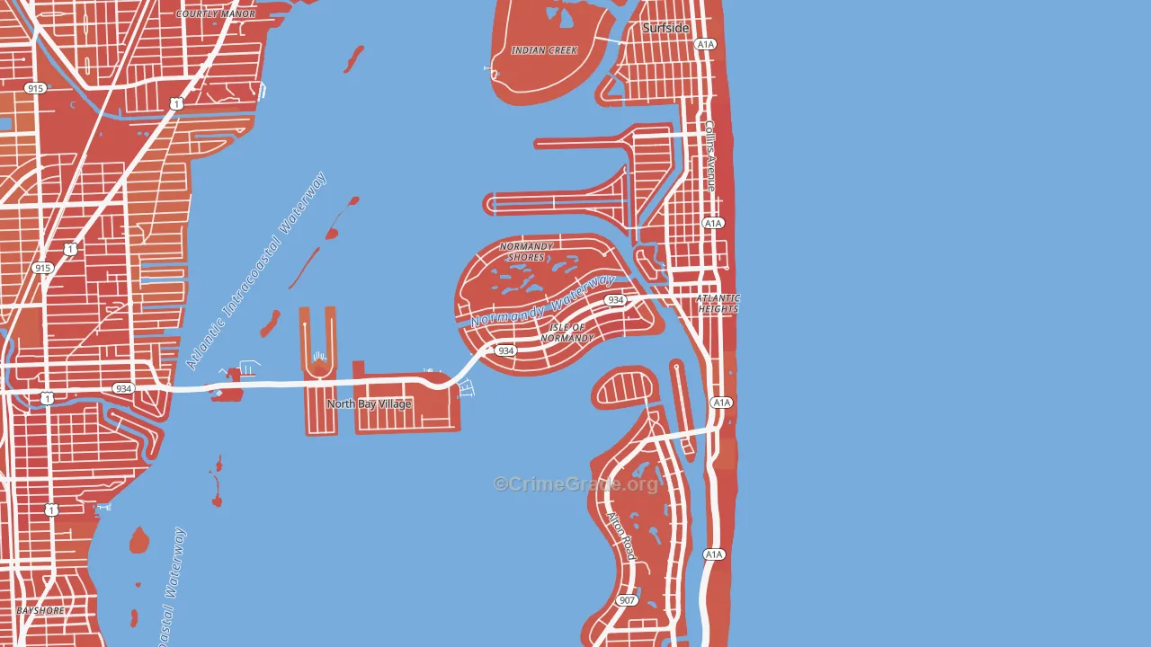Normandy Isles, North Bay Village, FL Map of Vehicle Theft Rates