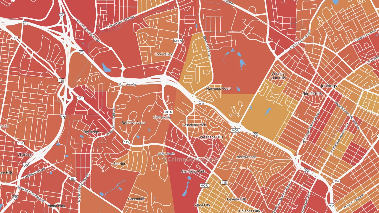 Normandy, MO Map of Vehicle Theft Rates