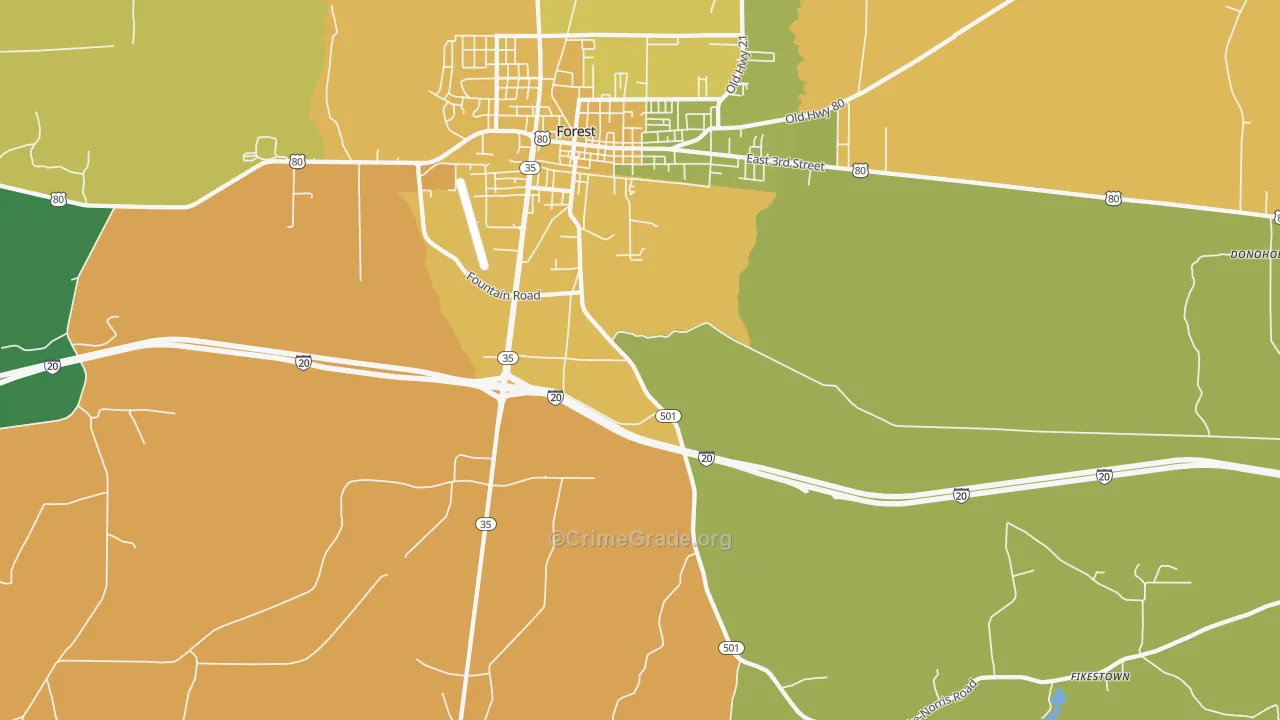 Norris, MS Map of Vehicle Theft Rates