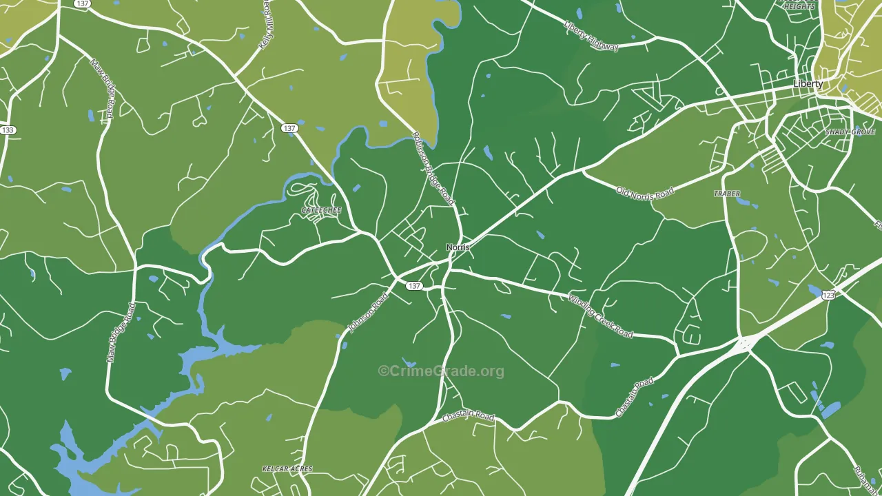 Norris, SC Map of Vehicle Theft Rates