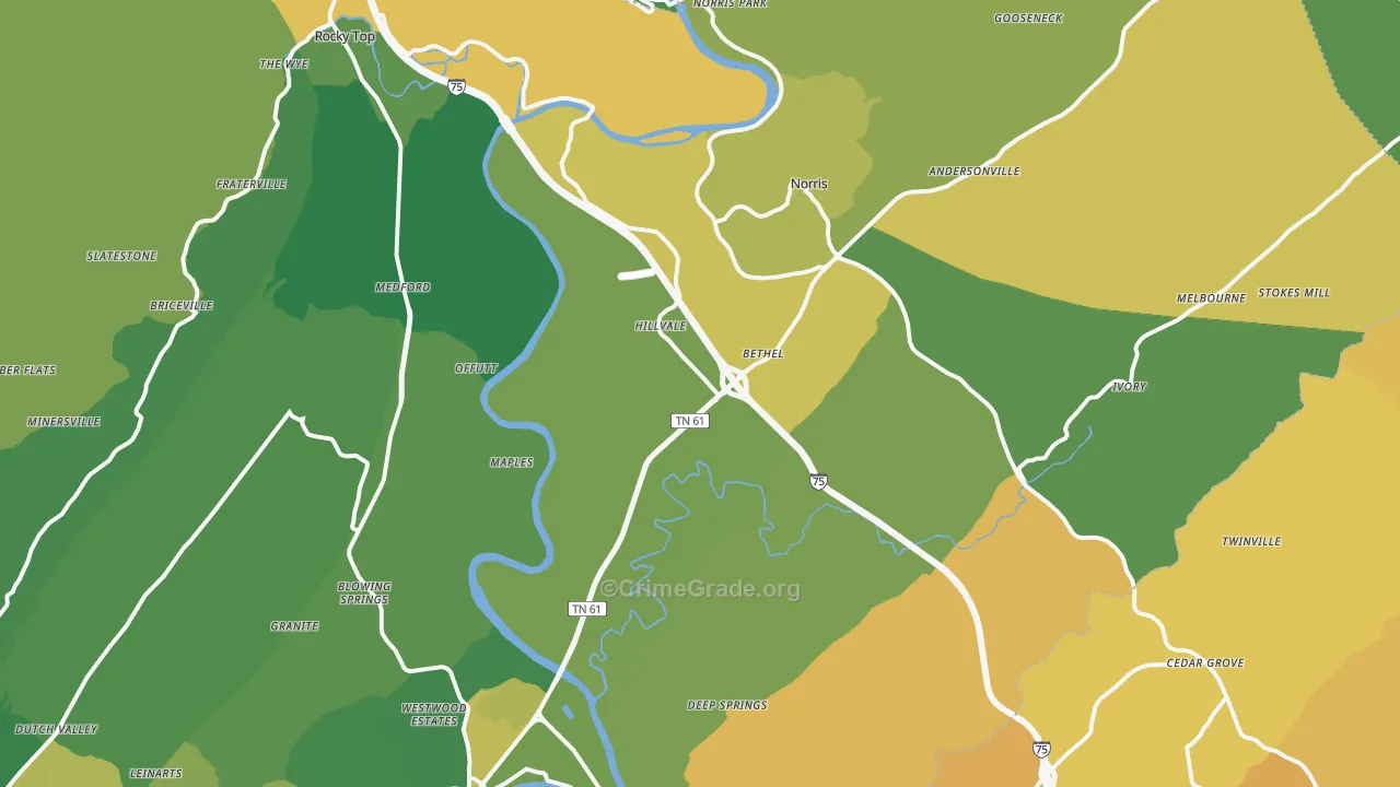 Norris, TN Map of Vehicle Theft Rates