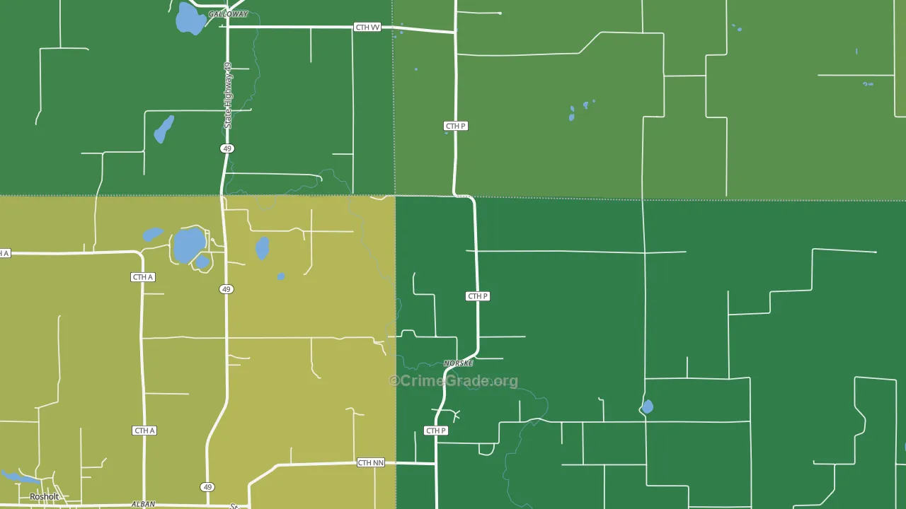 Norske, WI Map of Vehicle Theft Rates