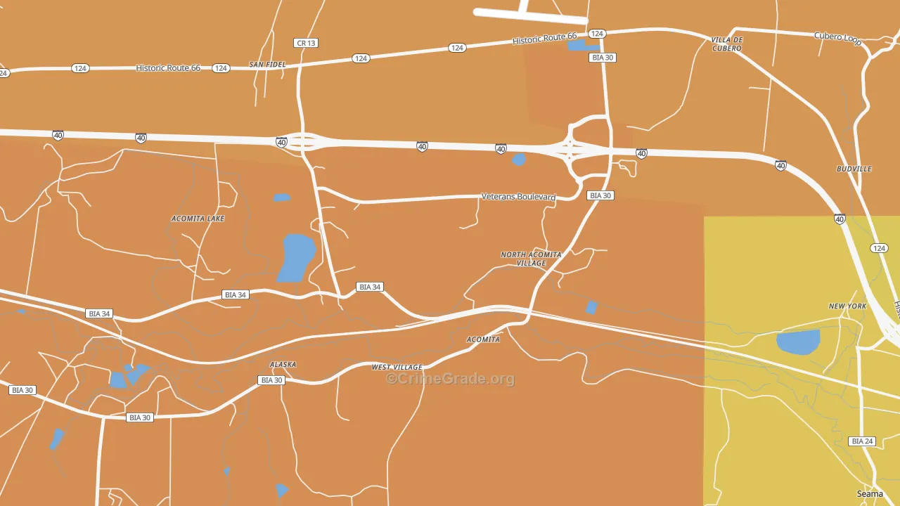 North Acomita Village, NM Map of Vehicle Theft Rates