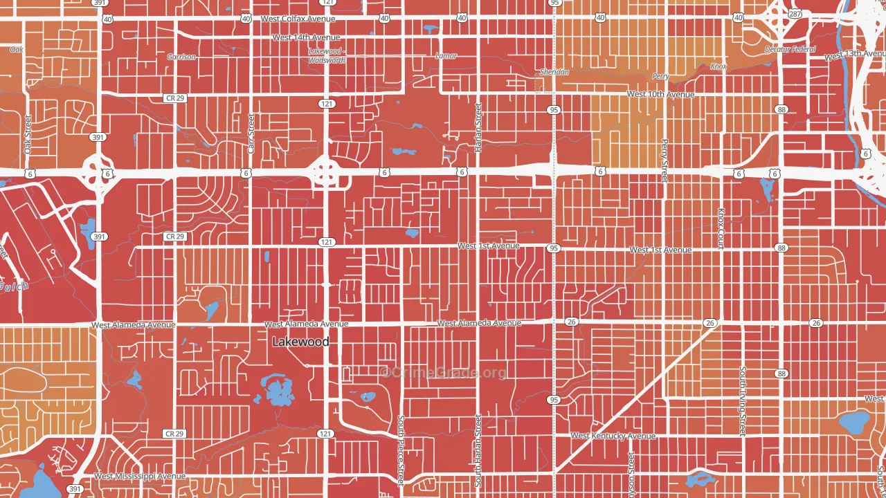 North Alameda, Lakewood, CO Map of Vehicle Theft Rates
