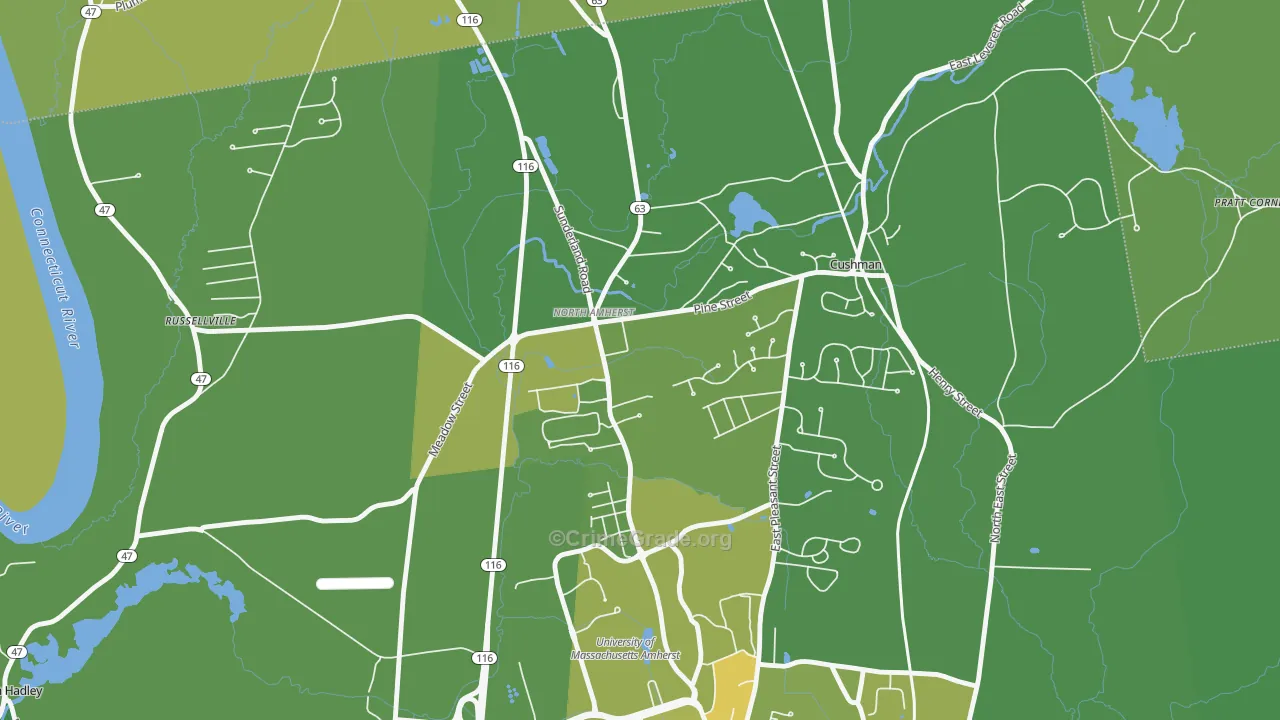 North Amherst, Amherst, MA Map of Vehicle Theft Rates