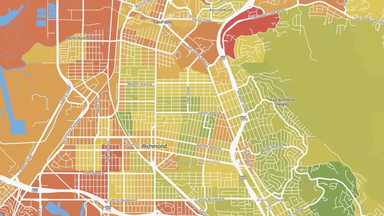 North and East, Richmond, CA Map of Vehicle Theft Rates