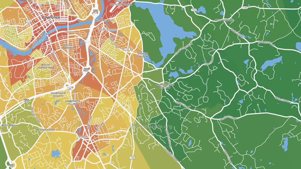 North Andover, MA Map of Vehicle Theft Rates