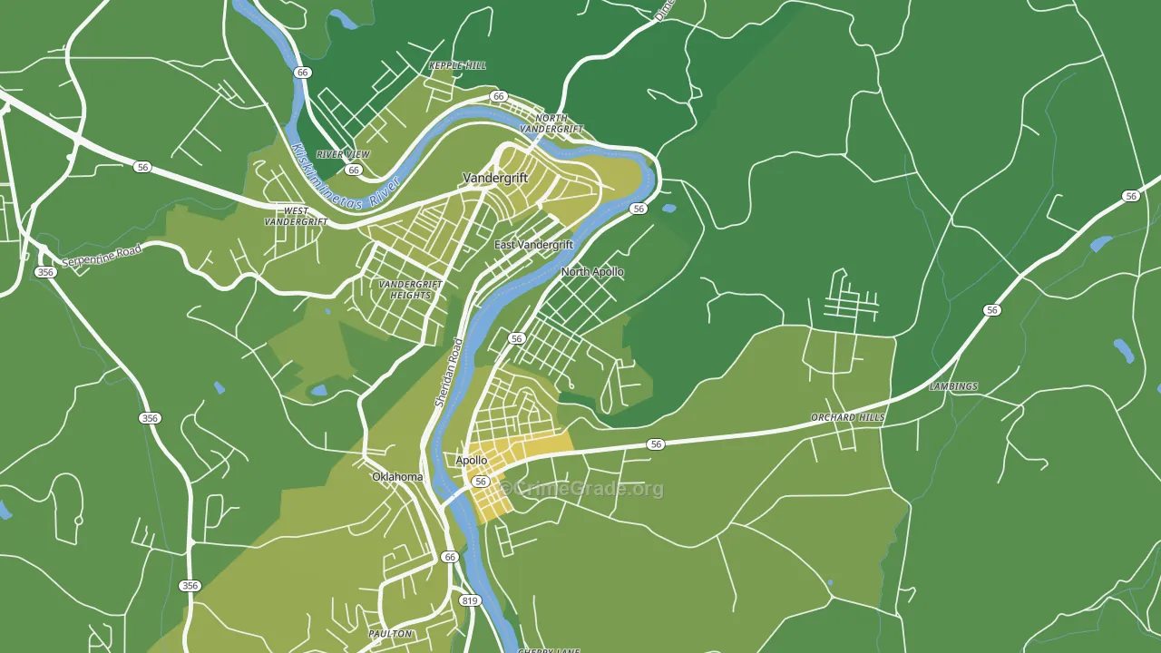 North Apollo, PA Map of Vehicle Theft Rates