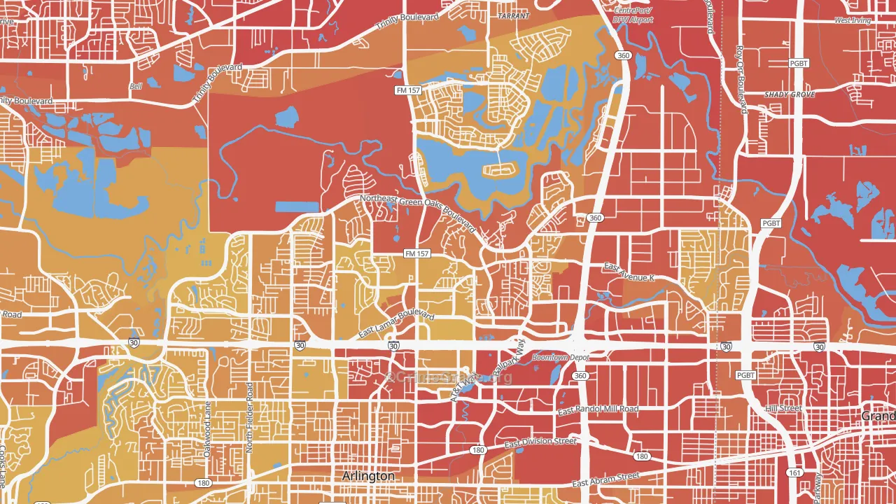 North Arlington, Arlington, TX Map of Vehicle Theft Rates