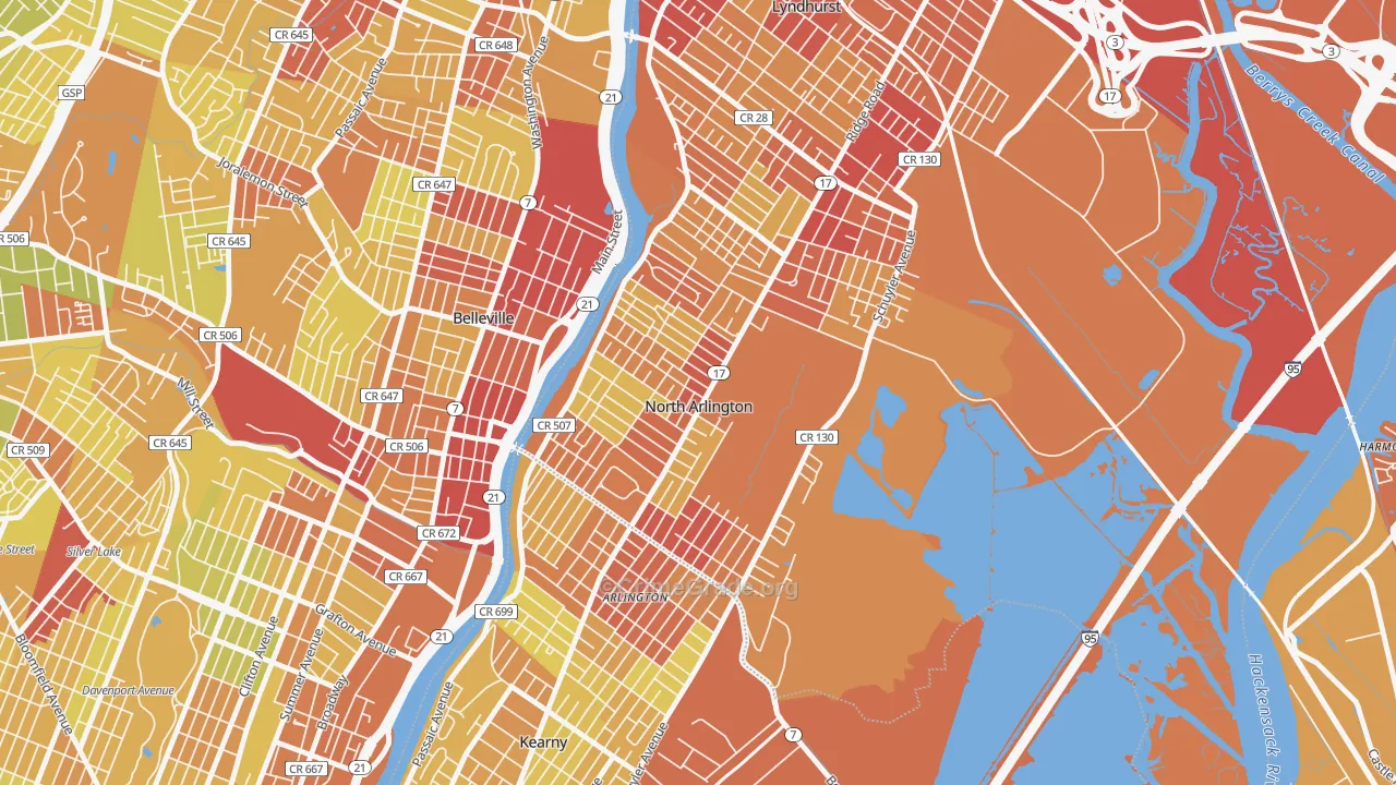 North Arlington, NJ Map of Vehicle Theft Rates