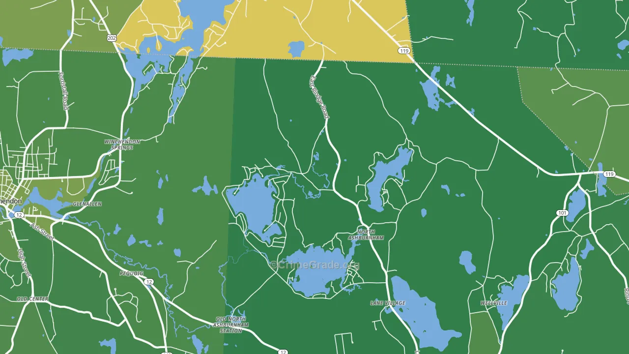 North Ashburnham, MA Map of Vehicle Theft Rates