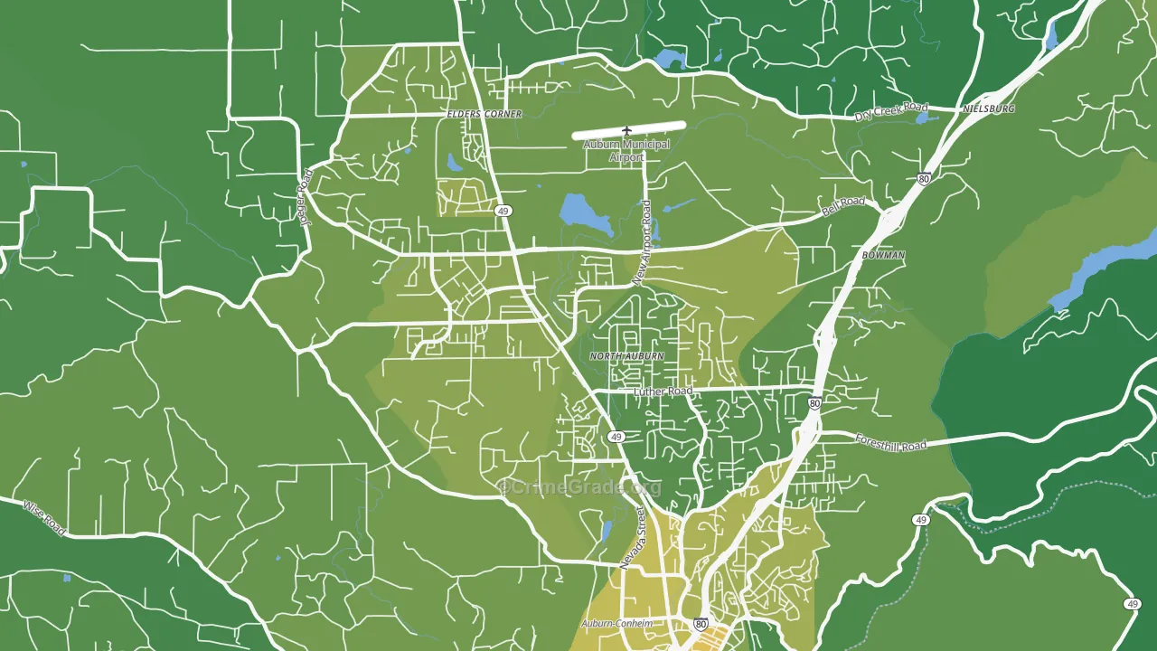 North Auburn, CA Map of Vehicle Theft Rates