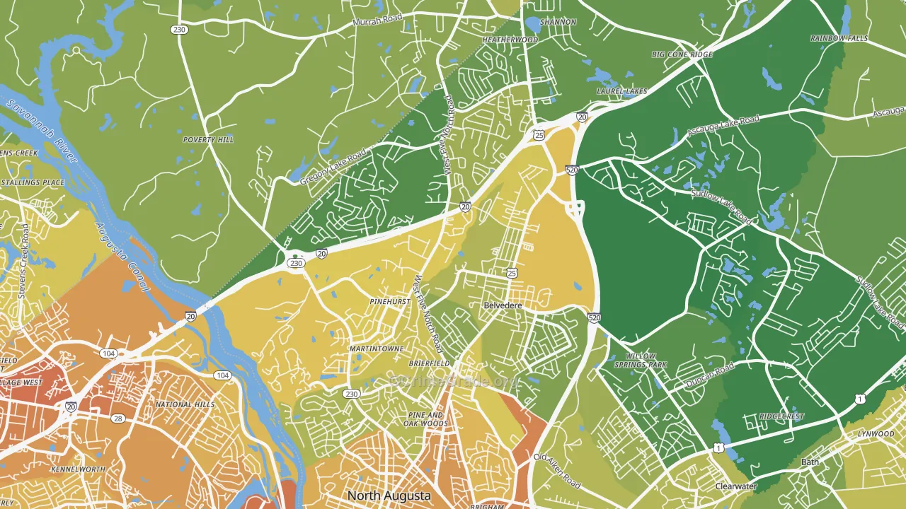 North Augusta, SC Map of Vehicle Theft Rates