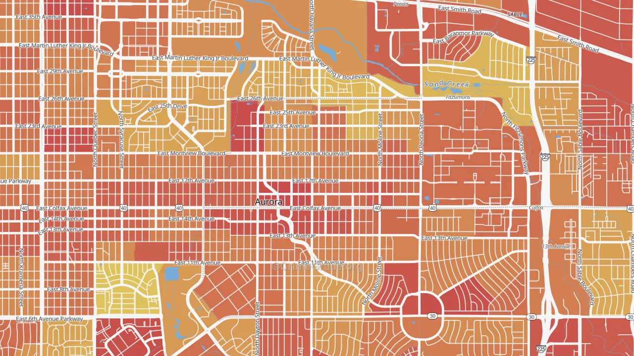 North Aurora, Aurora, CO Map of Vehicle Theft Rates