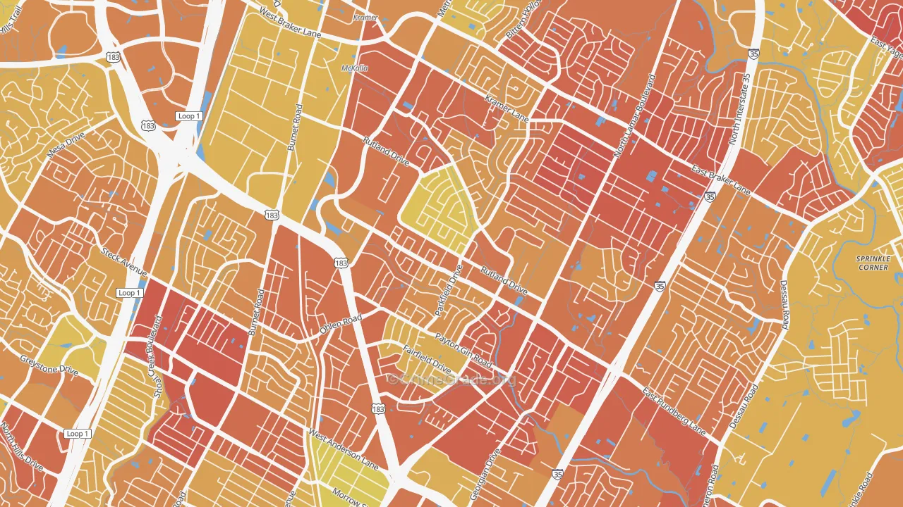 North Austin, Austin, TX Map of Vehicle Theft Rates