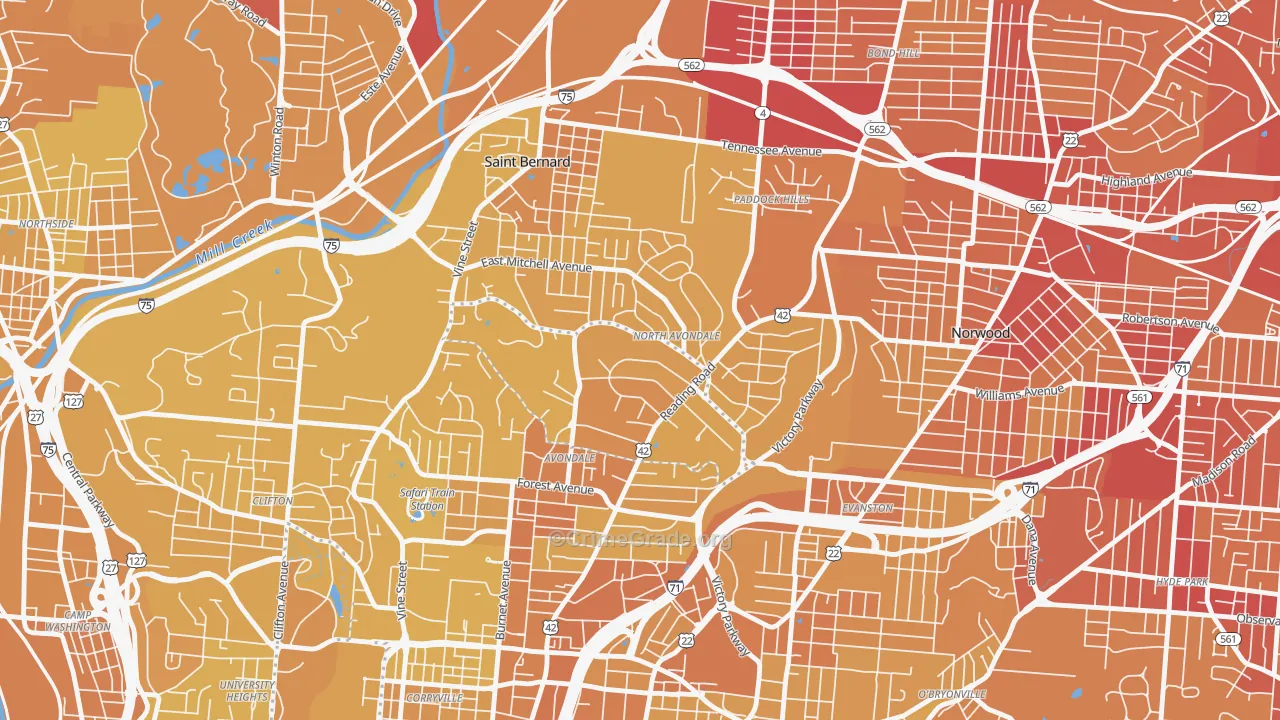 North Avondale, Cincinnati, OH Map of Vehicle Theft Rates