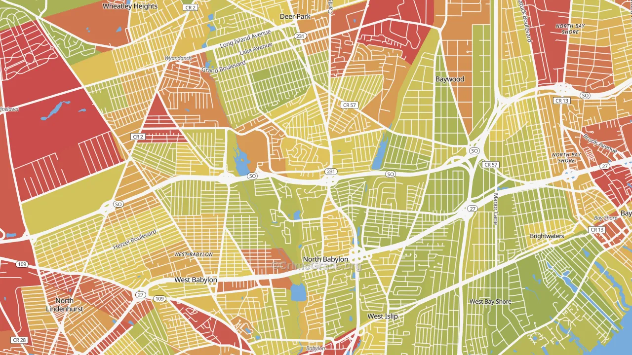 North Babylon, NY Map of Vehicle Theft Rates