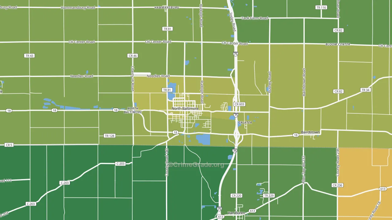 North Baltimore, OH Map of Vehicle Theft Rates