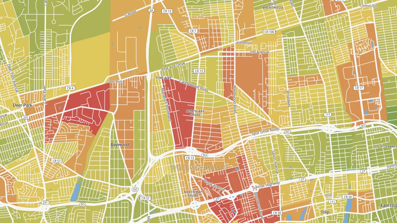 North Bay Shore, NY Map of Vehicle Theft Rates
