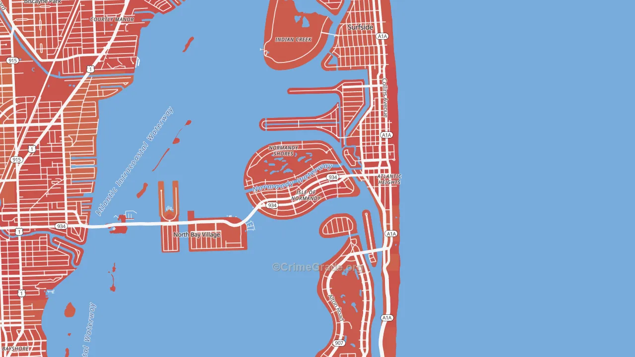 North Bay Village, FL Map of Vehicle Theft Rates