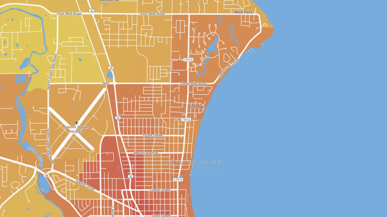 North Bay, WI Map of Vehicle Theft Rates
