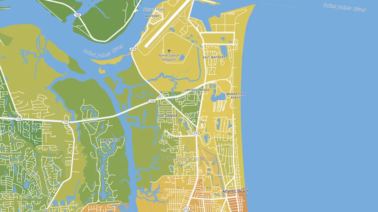 North Beach, Atlantic Beach, FL Map of Vehicle Theft Rates